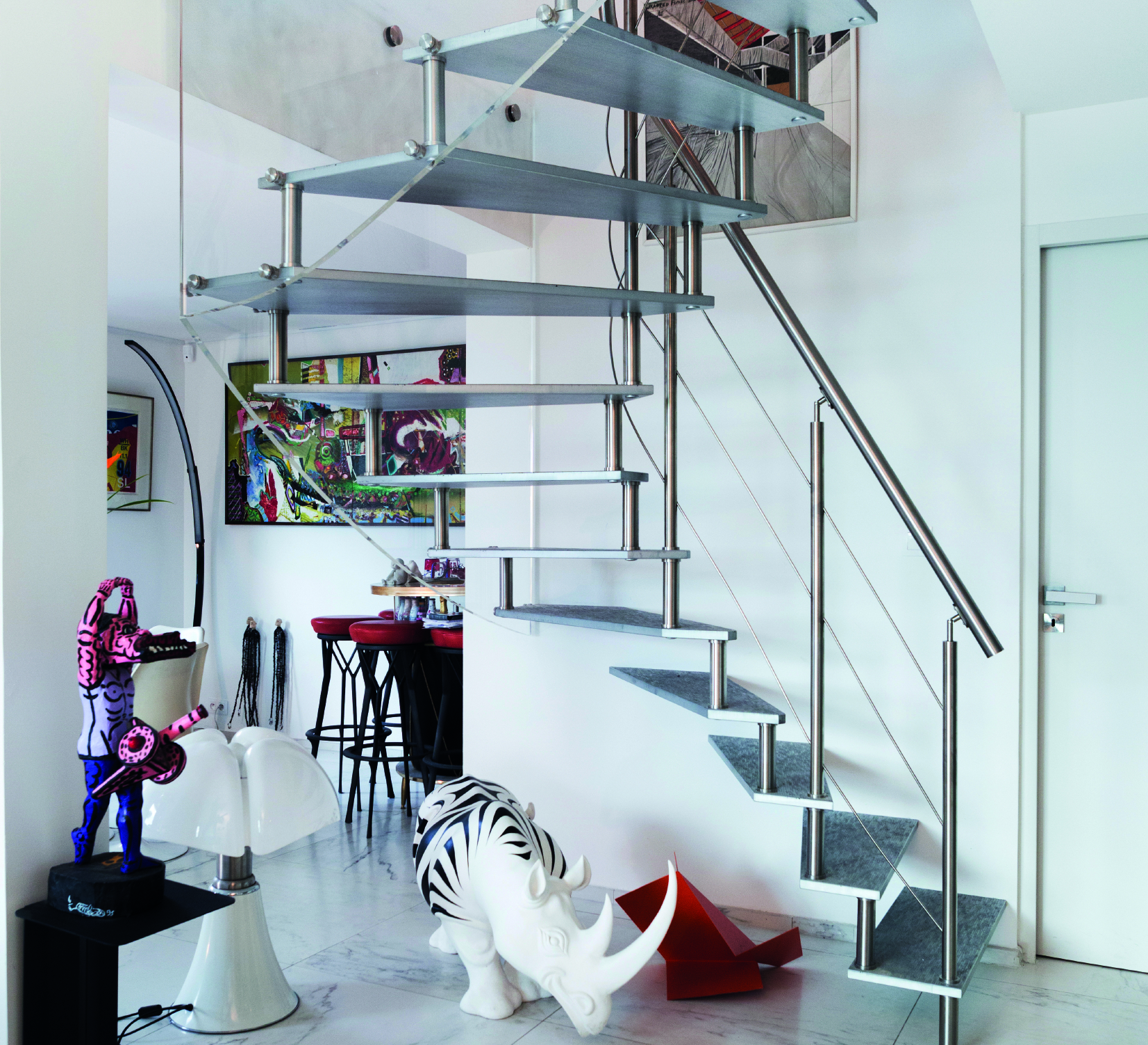 Escalier quart-tournant autoporteur métal en aluminium garde-corps Reling en inox Treppenmeister