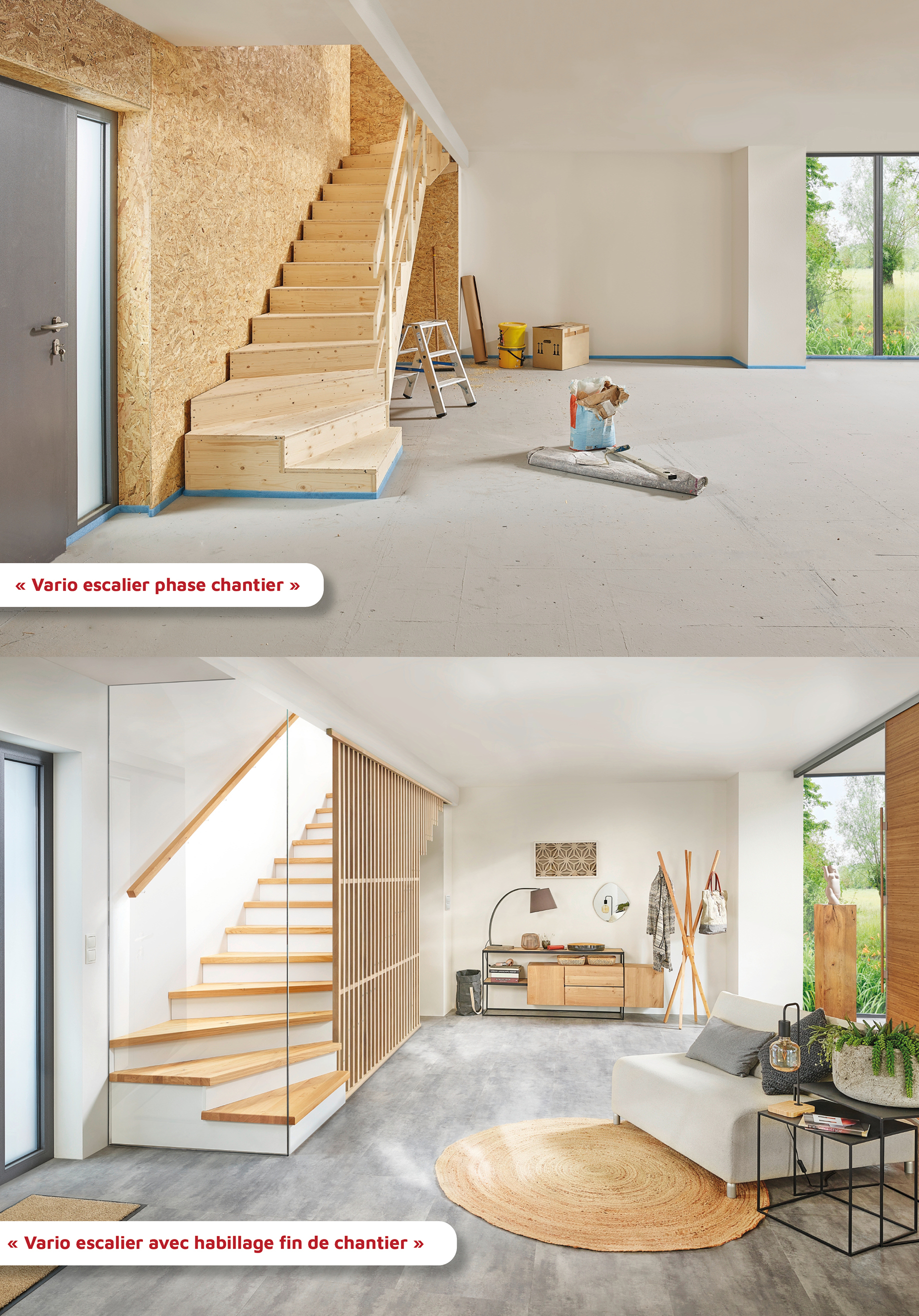 Escalier chantier en bois et escalier avec habillage fin de chantier-Treppenmeister