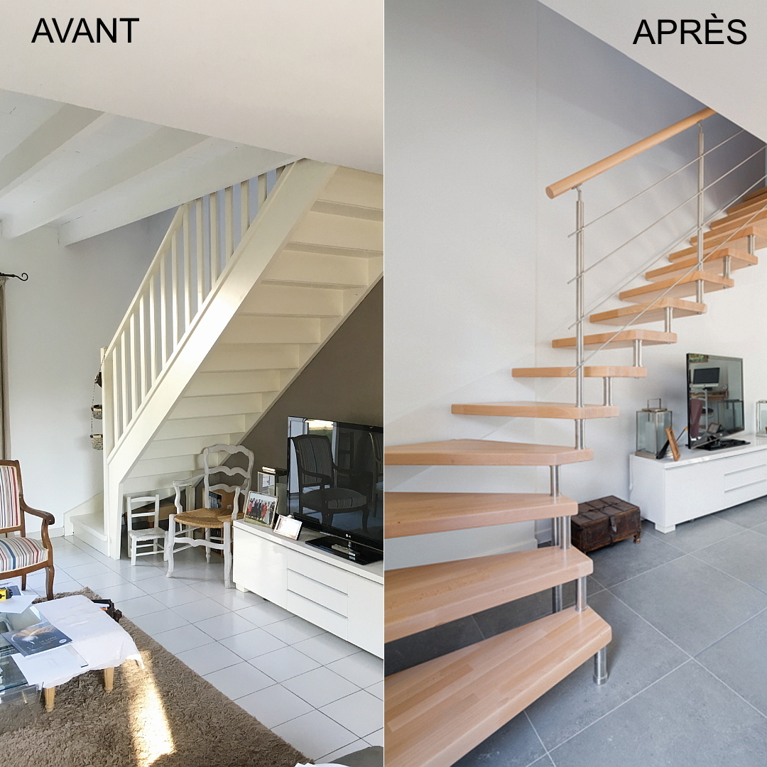 Remplacement d'un ancien escalier par un escalier suspendu Treppenmeister