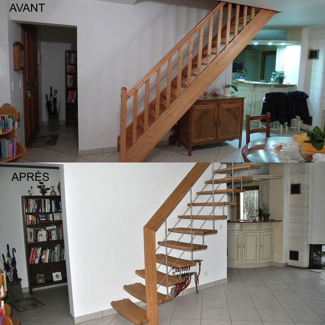 Modernisation d'un escalier traditionnel et remplacement par un escalier moderne