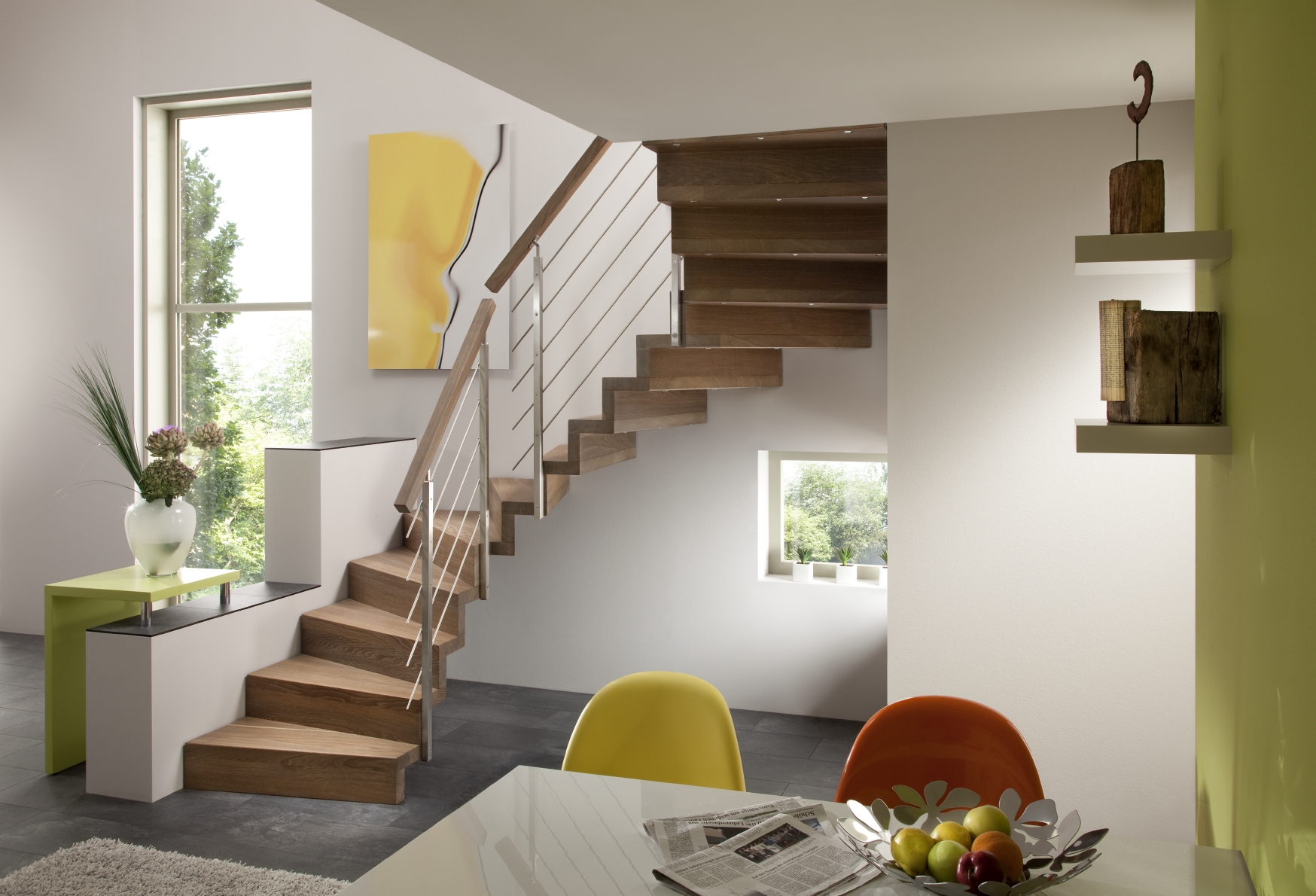 Escalier en bois avec contremarches et garde-corps inox- gamme Linéa Treppenmiester