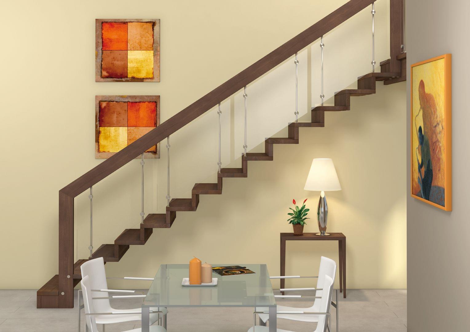 Escalier bois avec contremarches et garde-corps en verre Treppenmeister modèle Linéa