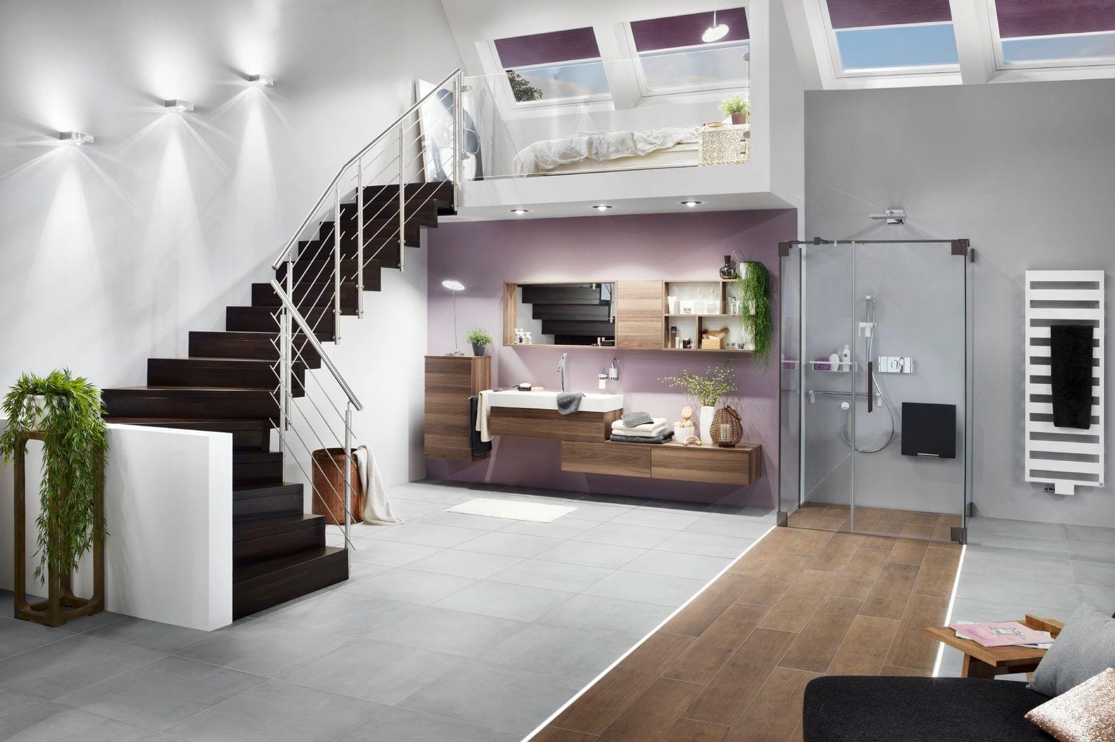 Escalier bois avec contremarches et garde-corps inox gamme Linéa Treppenmeister